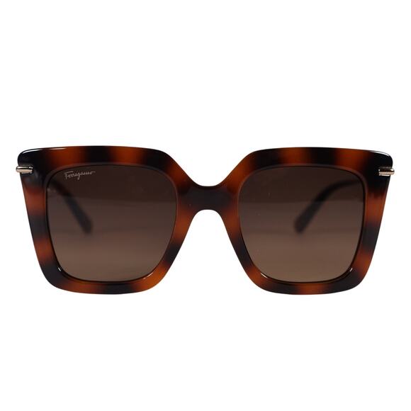 Salvatore Ferragamo Oversized Square Womens Sunglasses - Havana / Gold - NWT - Picture 1 of 7